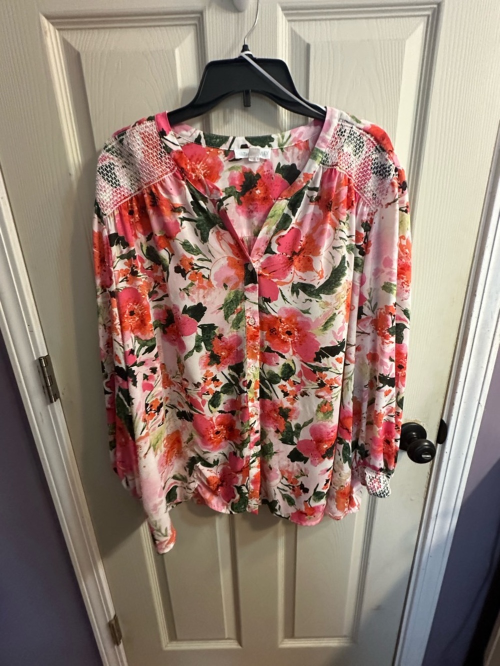 Cynthia Rowley Pink Floral V-Neck Long Sleeve Blouse